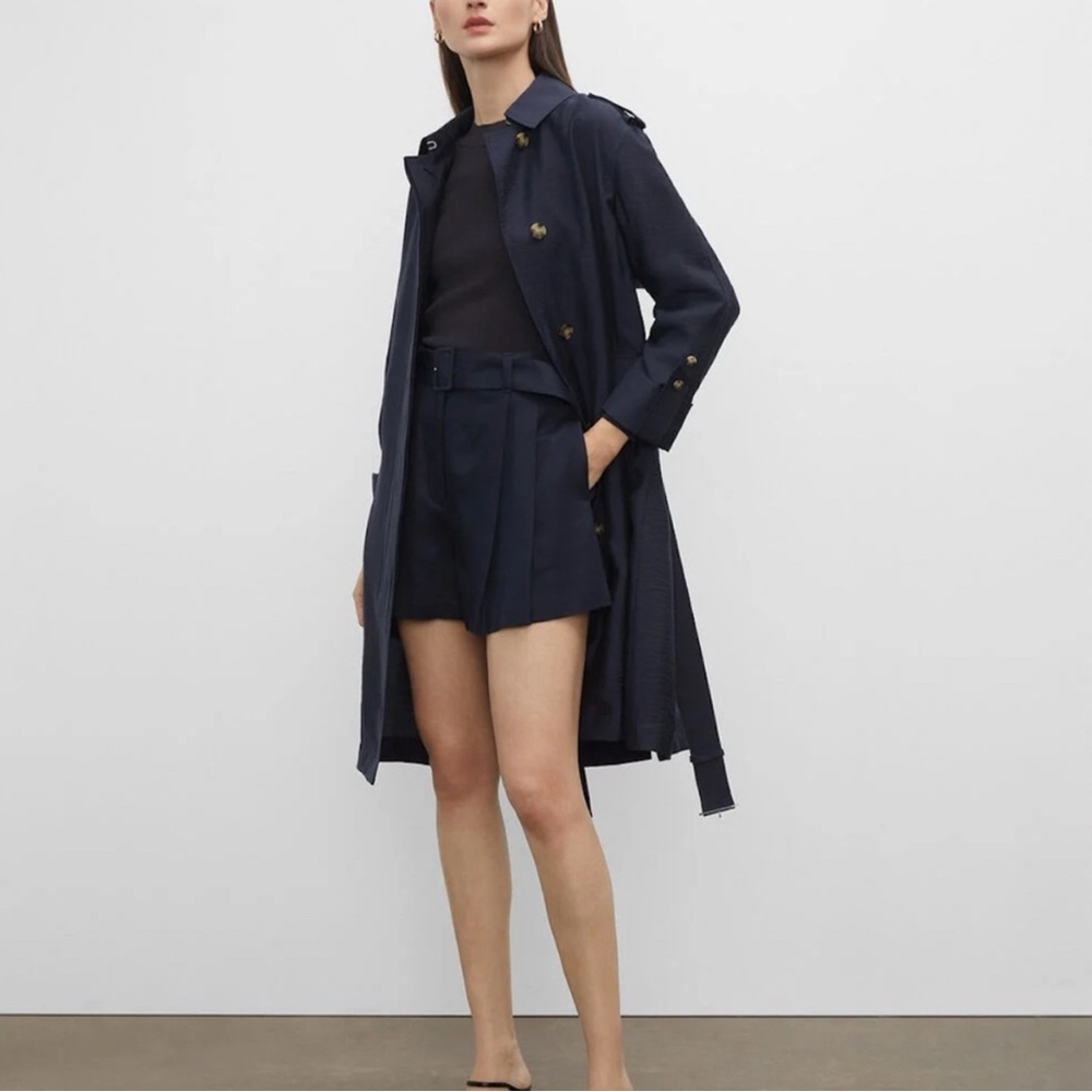 Club Monaco Ralph Lauren Navy Blue Lightweight Belted Trench Coat Size Small New